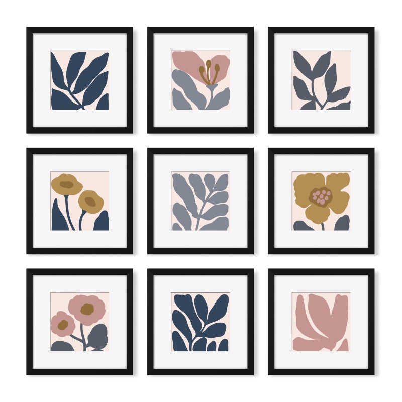 مجموعة إطارات صور YESKAY مقاس 12x12 بوصة، 9 قطع، مجموعة إطارات جدارية لعرض الصور، لعرض صور مقاس 8x8 بوصة مع إطار داخلي أو 12x12 بوصة بدون إطار داخلي، إطارات مربعة لتزيين جدران الصور، أسود - Image 1