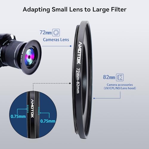 AMOTOK 72mm Lens to 82mm Camera Lens Adapter,72mm to 82mm Filter Step up Ring Adapter Ring,Compatible All 82mm Filter Accessory - Image 3