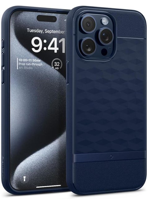 Caseology Parallax Mag Case [MagSafe Compatible] for iPhone 15 Pro (2023), Grade Drop Tested, 3D Hexa Ergonomic Grip, Built-in Magnet – Midnight Blue