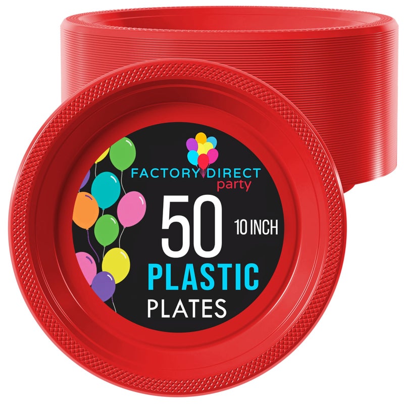 Exquisite Party Solids Red Plastic Plates For Party Supplies 10 Red Disposable Plates Heavy Duty 50 Pcs Plastic Dinnerware Sets Heavy Duty 350 GSM Disposable Dinnerware Set