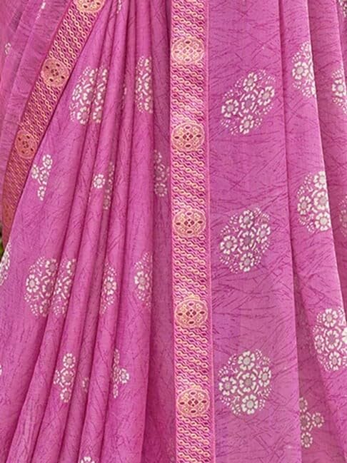 Shiv Textiles Women's Chiffon Floral Printed & Lace Saree(SAT-537S-PINK1) - Image 3
