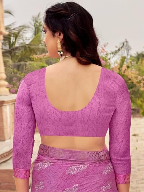 Shiv Textiles Women's Chiffon Floral Printed & Lace Saree(SAT-537S-PINK1) - Image 2