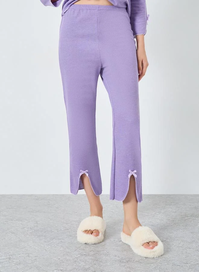 Take Two Purple Take Two Bow Detail V Neck Knit T-Shirt and Pyjama Set for Women | Best Price UAE