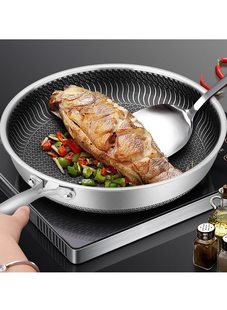 AROAQ Stainless Steel Frying Pan, Whole Body Tri-ply Frying Pan, Scratch-resistant Non Stick  Double-sided Honeycomb Skillet Pan For All Stove, (30cm) - Image 2