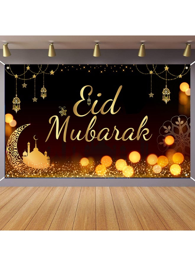 NIBEMINENT Ramadan Mubarak Door Cover Ramadan Decorations for Home, Large Eid Mubarak Ramadan Backdrop with Moon Castles Sign for Muslim Indoor Outdoor Decor Party Supply 180*110cm  - Image 1