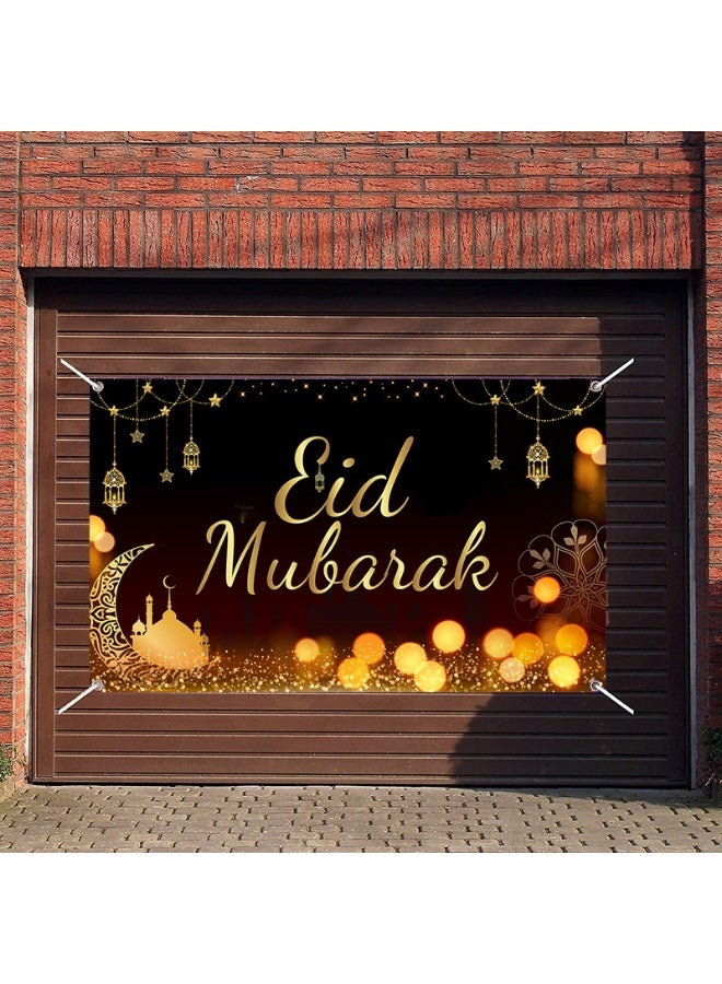 NIBEMINENT Ramadan Mubarak Door Cover Ramadan Decorations for Home, Large Eid Mubarak Ramadan Backdrop with Moon Castles Sign for Muslim Indoor Outdoor Decor Party Supply 180*110cm  - Image 2