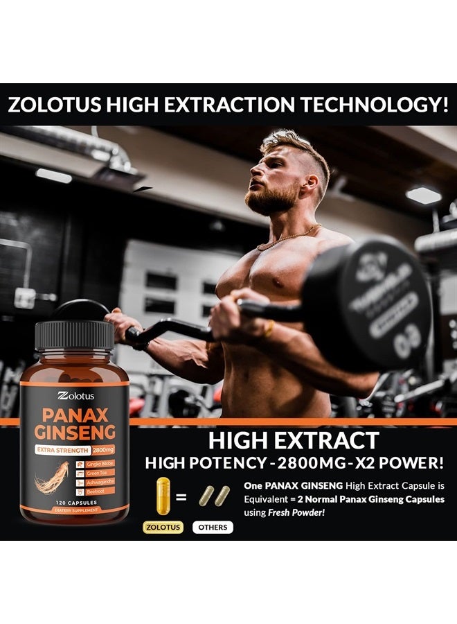 Zolotus Korean Red Panax Ginseng + Ginkgo Biloba - 2800mg Extra Strength with Ashwagandha, Beetroot, Green Tea - Support Strength, Stamina, Energy Production & Mood Balance - 120 Capsules - Image 4