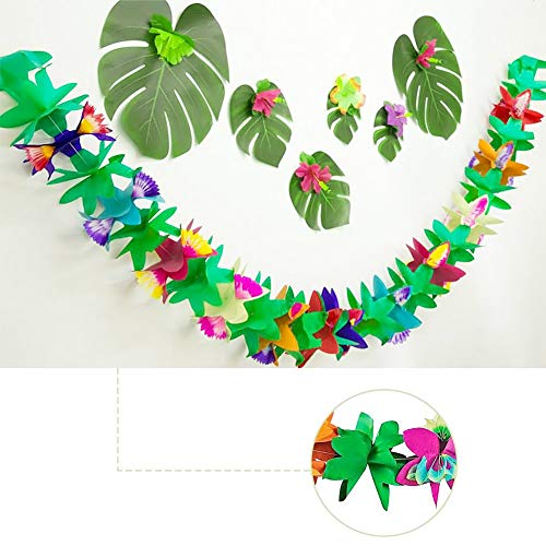 FUTUREPLUSX 2 Pack Tropical Garland Party Decorations, 20ft Multicolored Tissue Paper Hibiscus Flower Summer Banner for Birthday Beach Theme Luau Moana Hawaiian Party Supplies Jungle Decor - Image 3