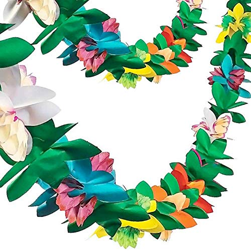 FUTUREPLUSX 2 Pack Tropical Garland Party Decorations, 20ft Multicolored Tissue Paper Hibiscus Flower Summer Banner for Birthday Beach Theme Luau Moana Hawaiian Party Supplies Jungle Decor - Image 1
