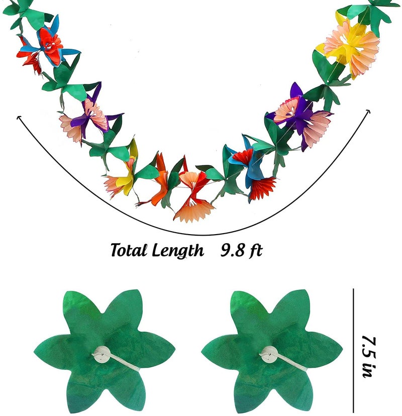 FUTUREPLUSX 2 Pack Tropical Garland Party Decorations, 20ft Multicolored Tissue Paper Hibiscus Flower Summer Banner for Birthday Beach Theme Luau Moana Hawaiian Party Supplies Jungle Decor - Image 2