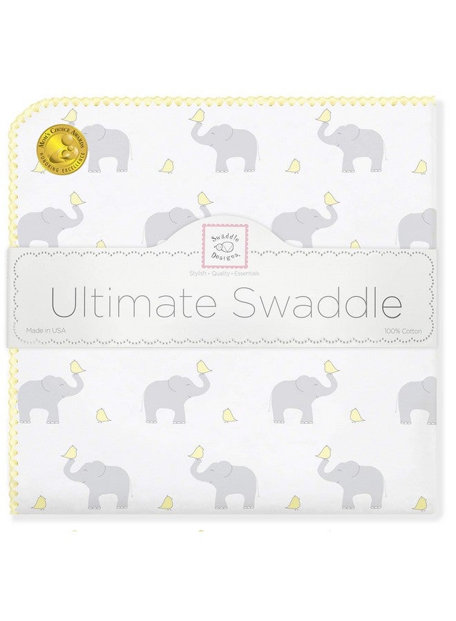 SwaddleDesigns Ultimate Winter Swaddle, X-Large Receiving Blanket, Made in USA, Premium Cotton Flannel, Elephant and Pastel Yellow Chickies (Mom's Choice Award Winner) - Image 1