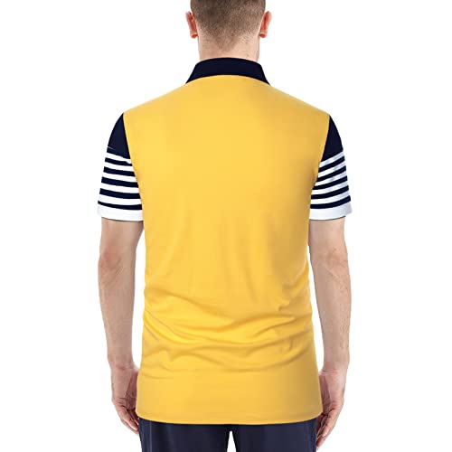 LUJENGEFA Mens Polo Shirts Short Sleeve Striped Casual Slim Fit Golf Polo Contrast Color Summer Cotton T-Shirts Yellow and Navy Blue Small - Image 4