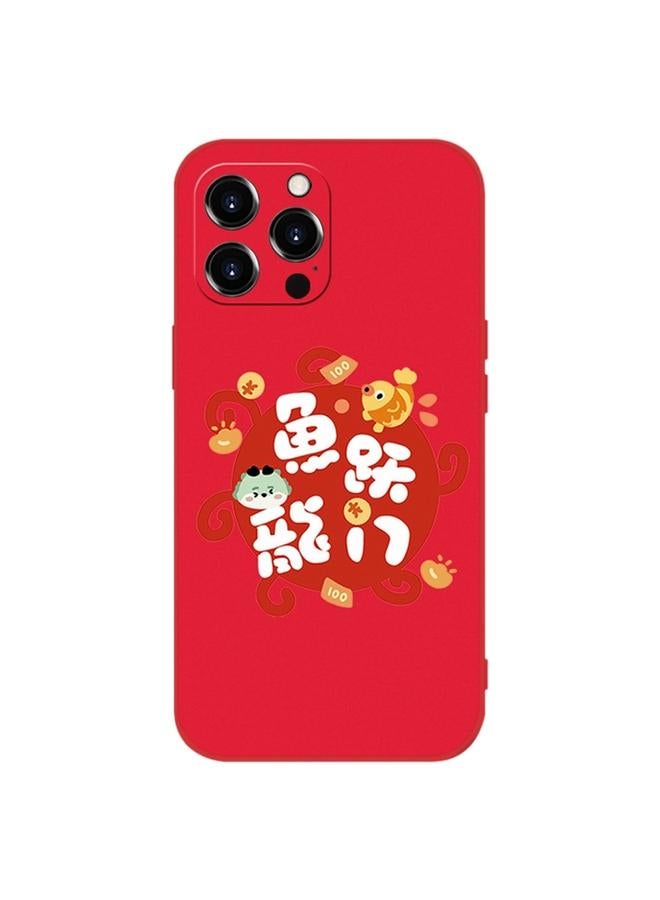 اس-توب جراب لهاتف iPhone 14 Pro New Year أحمر من السيليكون المقاوم للصدمات - Image 1