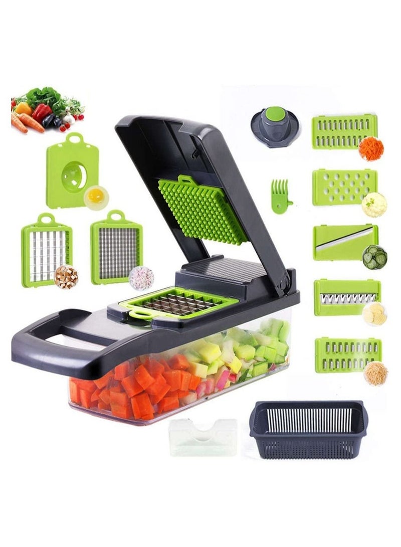 Vegetable Chopper Food Chopper Slicer Veggie Chopper Grater Multifunction with Handle Multi Blade Kitchen Food Vegetable Chopper Cutter with Container Drain Basket for Fruit - Image 1