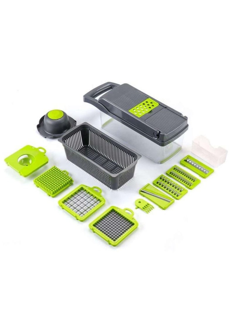 Vegetable Chopper Food Chopper Slicer Veggie Chopper Grater Multifunction with Handle Multi Blade Kitchen Food Vegetable Chopper Cutter with Container Drain Basket for Fruit - Image 3