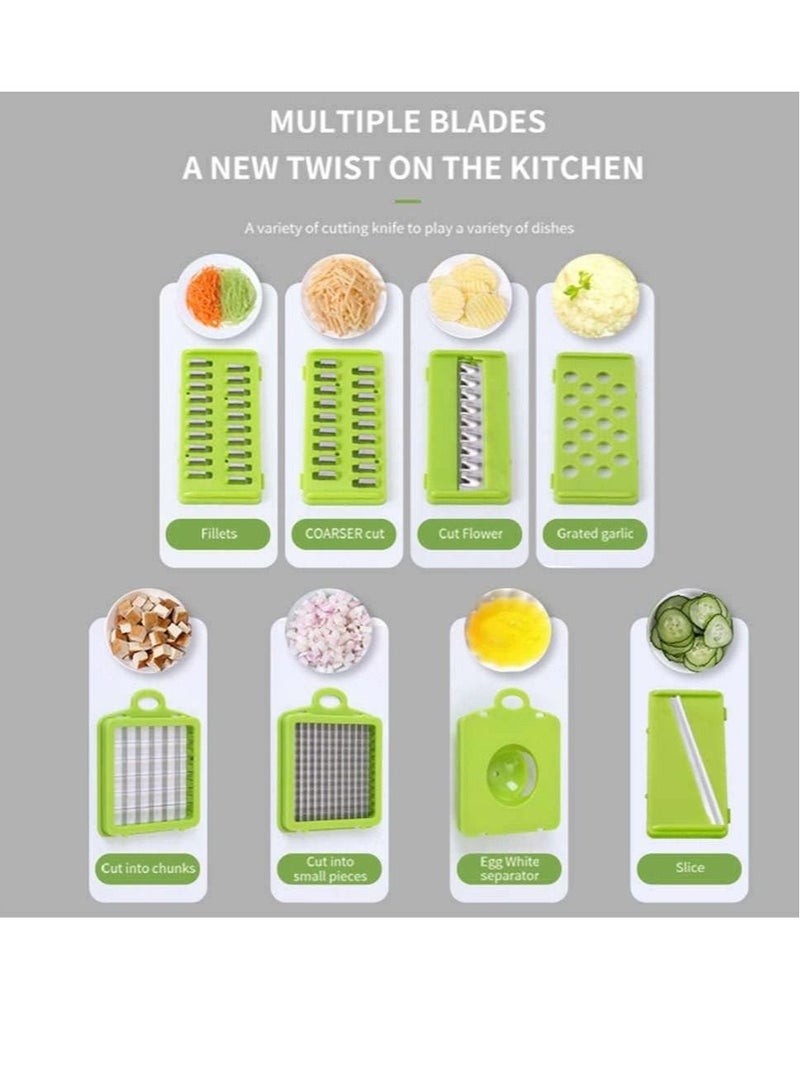 Vegetable Chopper Food Chopper Slicer Veggie Chopper Grater Multifunction with Handle Multi Blade Kitchen Food Vegetable Chopper Cutter with Container Drain Basket for Fruit - Image 4