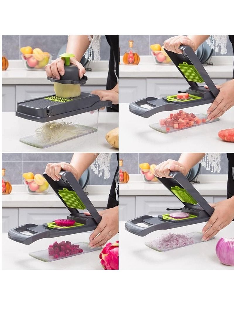 Vegetable Chopper Food Chopper Slicer Veggie Chopper Grater Multifunction with Handle Multi Blade Kitchen Food Vegetable Chopper Cutter with Container Drain Basket for Fruit - Image 5