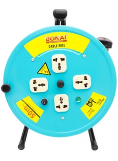 BONAI 50-Meter Extension Reel with 4 Sockets and Fuse Protection: Enhance Indoor Power Distribution Naturally