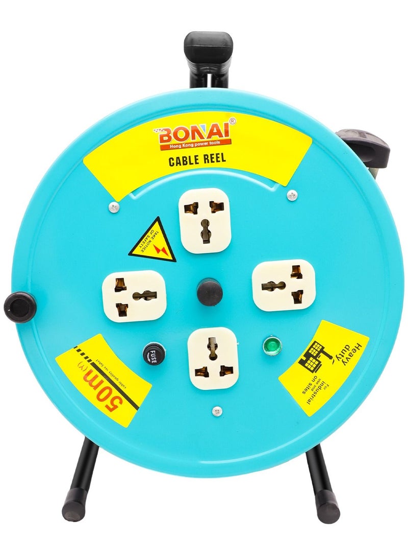 BONAI - BONAI 50-Meter Extension Reel with 4 Sockets and Fuse Protection: Enhance Indoor Power Distribution Naturally - Image 1