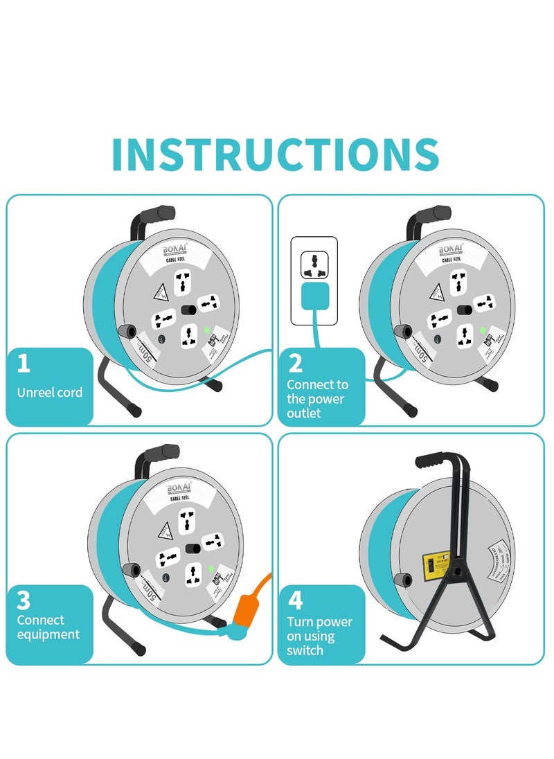 BONAI - BONAI 50-Meter Extension Reel with 4 Sockets and Fuse Protection: Enhance Indoor Power Distribution Naturally - Image 1