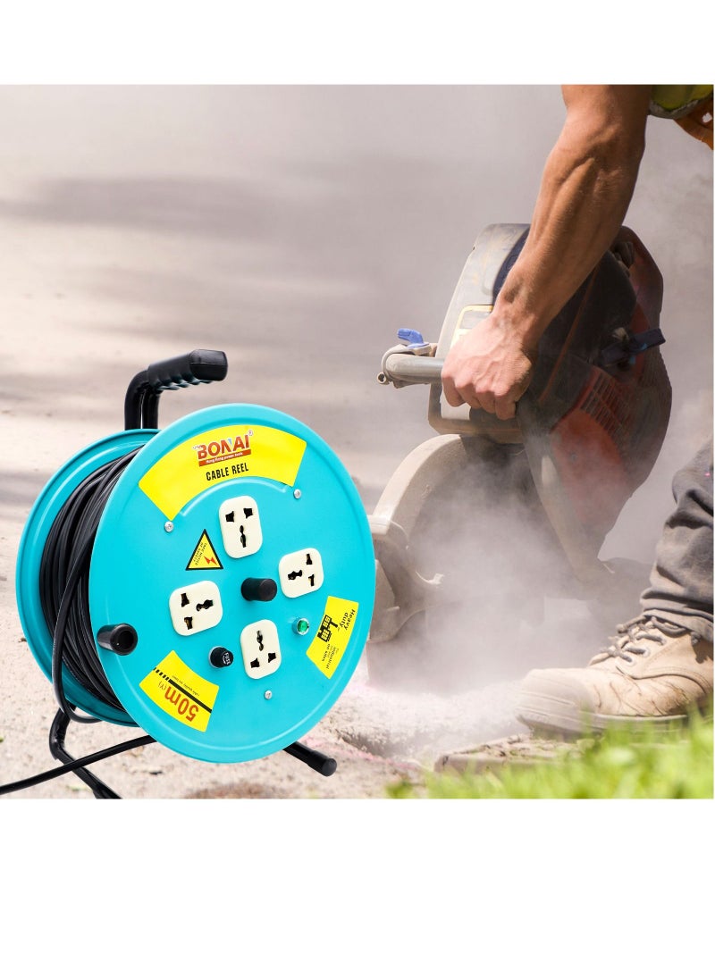 BONAI - BONAI 50-Meter Extension Reel with 4 Sockets and Fuse Protection: Enhance Indoor Power Distribution Naturally - Image 1
