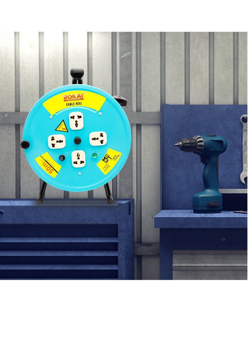BONAI - BONAI 50-Meter Extension Reel with 4 Sockets and Fuse Protection: Enhance Indoor Power Distribution Naturally - Image 1