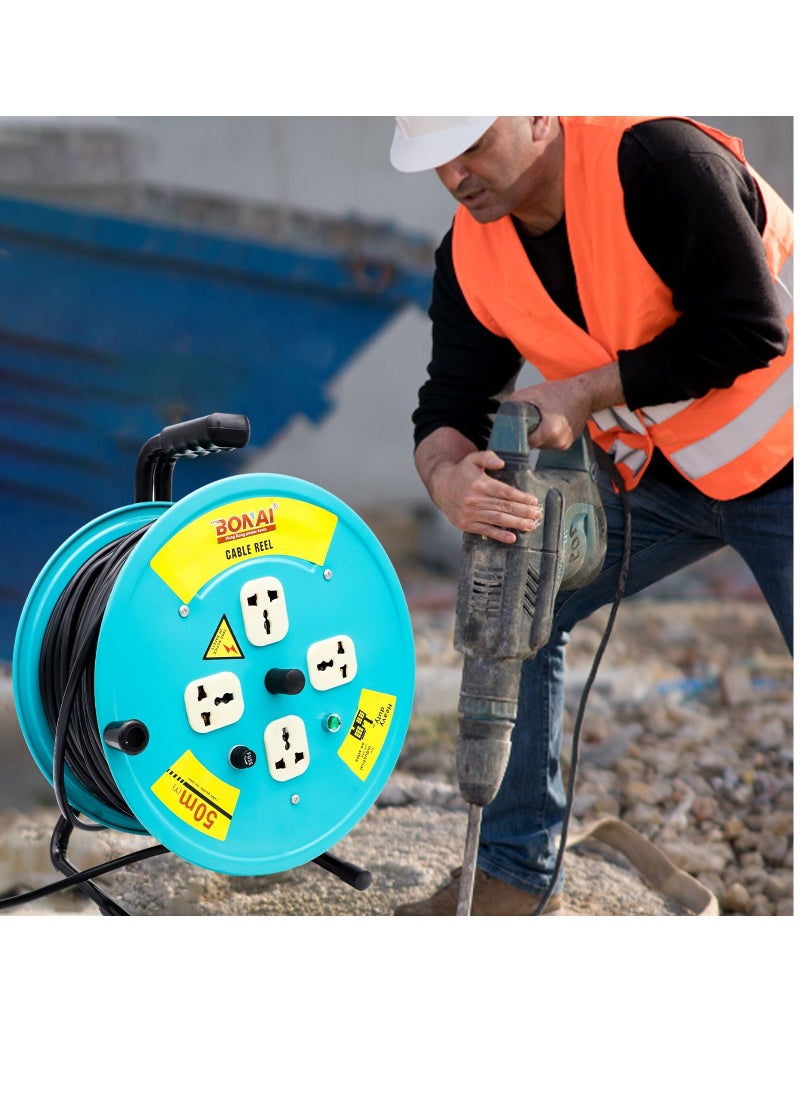 BONAI - BONAI 50-Meter Extension Reel with 4 Sockets and Fuse Protection: Enhance Indoor Power Distribution Naturally - Image 1