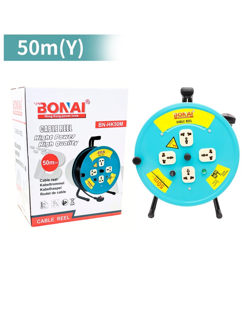 BONAI - BONAI 50-Meter Extension Reel with 4 Sockets and Fuse Protection: Enhance Indoor Power Distribution Naturally - Image 1