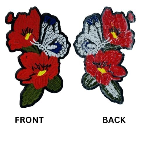Ani Accessories Flower Design HeatTransfer Patch Sew On Embroidered Appliques Patch for Shoes Clothes Backpacks Embellishments Kurti Kurta Jacket 2 Piece Pink Rose with Buds - Image 3