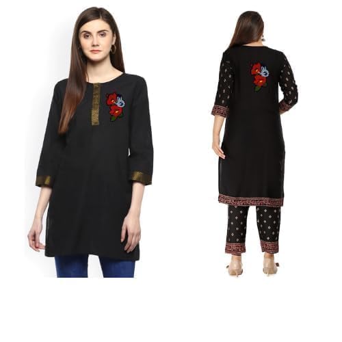 Ani Accessories Flower Design HeatTransfer Patch Sew On Embroidered Appliques Patch for Shoes Clothes Backpacks Embellishments Kurti Kurta Jacket 2 Piece Pink Rose with Buds - Image 5