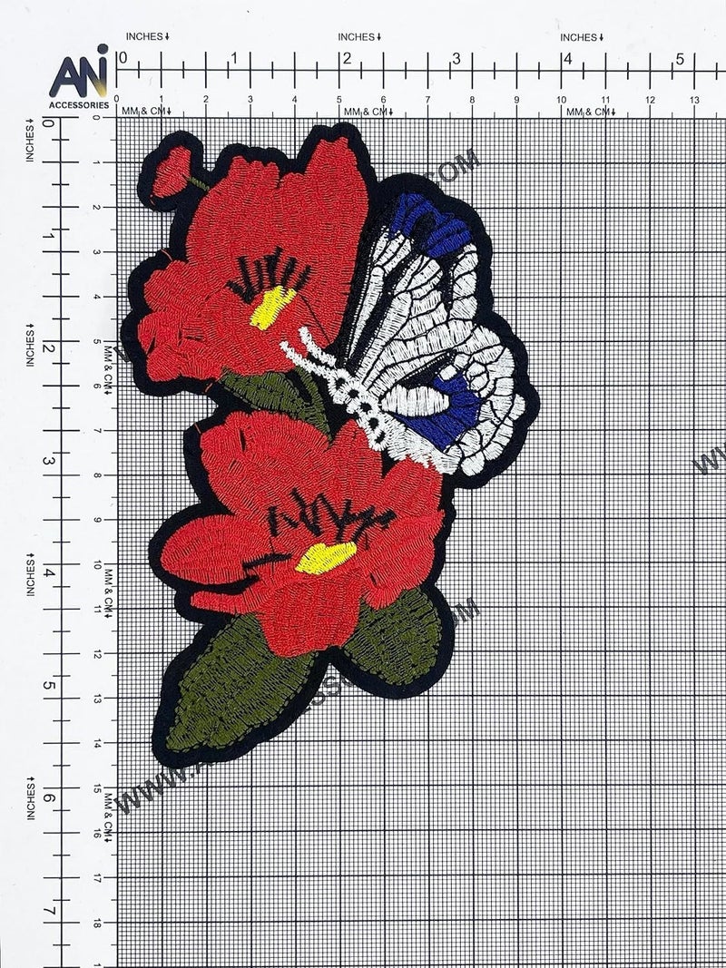 Ani Accessories Flower Design HeatTransfer Patch Sew On Embroidered Appliques Patch for Shoes Clothes Backpacks Embellishments Kurti Kurta Jacket 2 Piece Pink Rose with Buds - Image 2