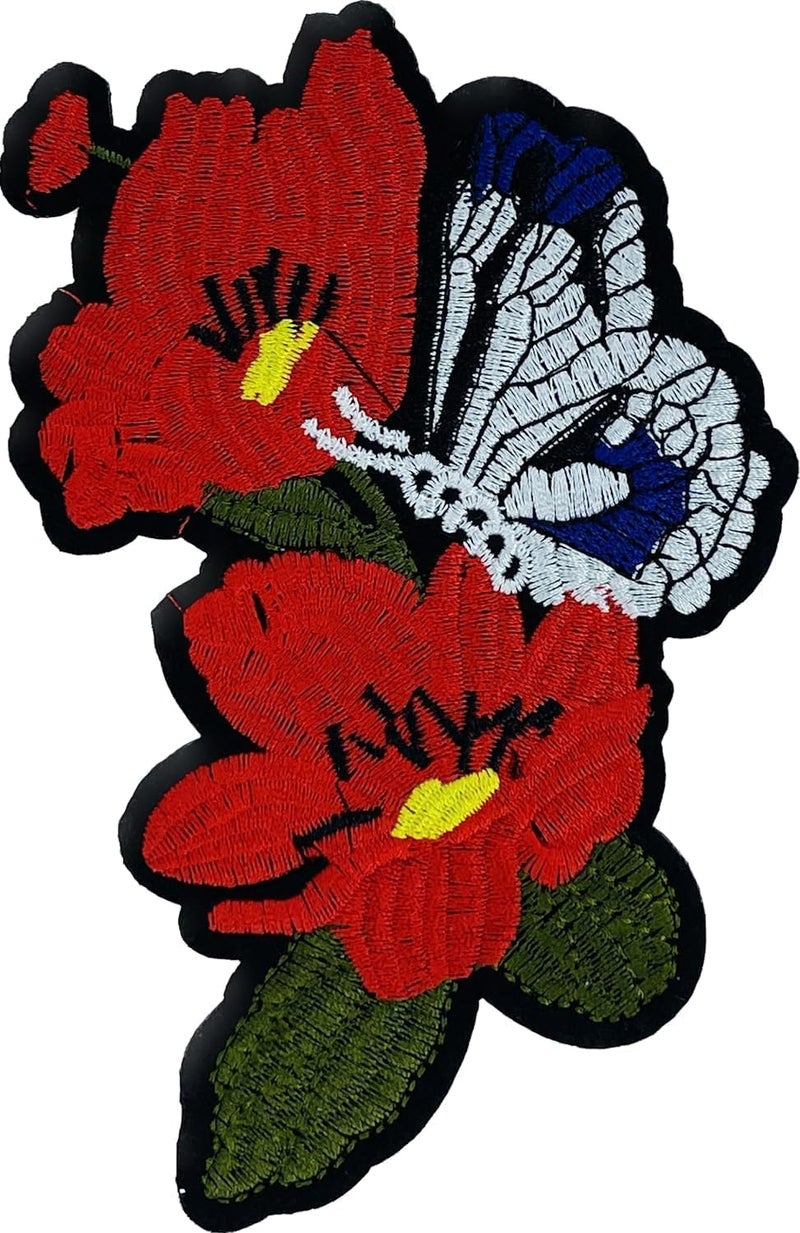 Ani Accessories Flower Design HeatTransfer Patch Sew On Embroidered Appliques Patch for Shoes Clothes Backpacks Embellishments Kurti Kurta Jacket 2 Piece Pink Rose with Buds - Image 1