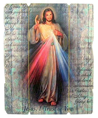 WJ Hirten Laser Cut Wood Divine Mercy Icon Wall Plaque, 9 1/4 Inch - Image 1
