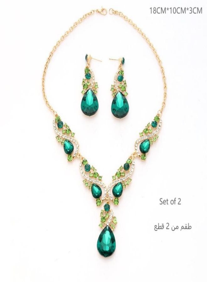 Hot Selling Banquet Emerald Water Drop Necklace Earrings Set Women's High Sense Jewelry Jewelry  set of 2 - Image 2
