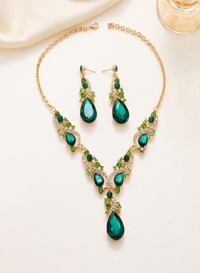 Hot Selling Banquet Emerald Water Drop Necklace Earrings Set Women's High Sense Jewelry Jewelry  set of 2 - Image 3