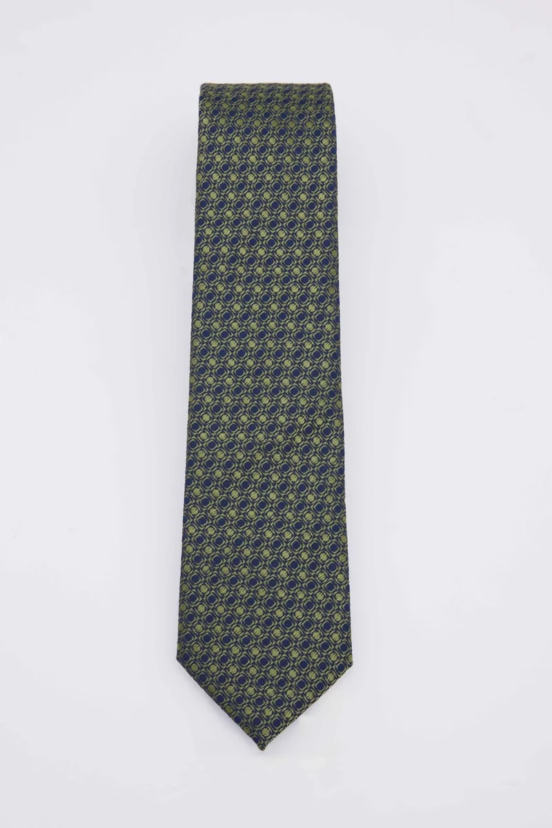 Tudors Classic Patterned Green Tie with Pocket Handkerchief