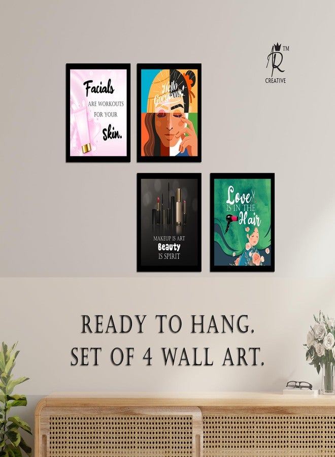 AR Creative Synthetic Fiber Beauty Parlour Wall Frames - Saloon Wall Poster - Saloon Wall Decoration Framed Posters - Hair Saloon Wall Decoration Posters (10 inch x 10 inch), Set Of 4 - Image 3
