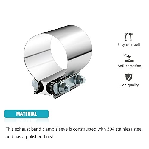 A ABIGAIL 2.75" 2.75 Inch Exhaust Clamp Butt Joint Band Clamp Sleeve Coupler Stainless Steel 2 3/4 Inch for Exhaust Pipes, Mufflers and Catalytic Converters (2 PCS) - Image 2