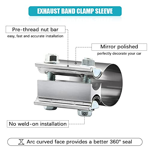 A ABIGAIL 2.75" 2.75 Inch Exhaust Clamp Butt Joint Band Clamp Sleeve Coupler Stainless Steel 2 3/4 Inch for Exhaust Pipes, Mufflers and Catalytic Converters (2 PCS) - Image 5