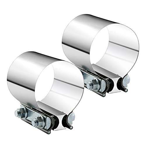 A ABIGAIL 2.75" 2.75 Inch Exhaust Clamp Butt Joint Band Clamp Sleeve Coupler Stainless Steel 2 3/4 Inch for Exhaust Pipes, Mufflers and Catalytic Converters (2 PCS) - Image 1