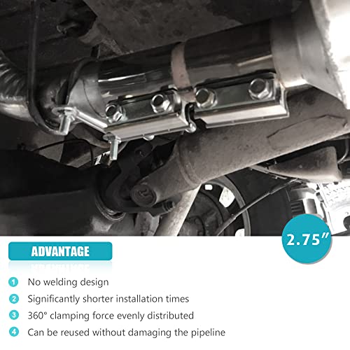 A ABIGAIL 2.75" 2.75 Inch Exhaust Clamp Butt Joint Band Clamp Sleeve Coupler Stainless Steel 2 3/4 Inch for Exhaust Pipes, Mufflers and Catalytic Converters (2 PCS) - Image 4