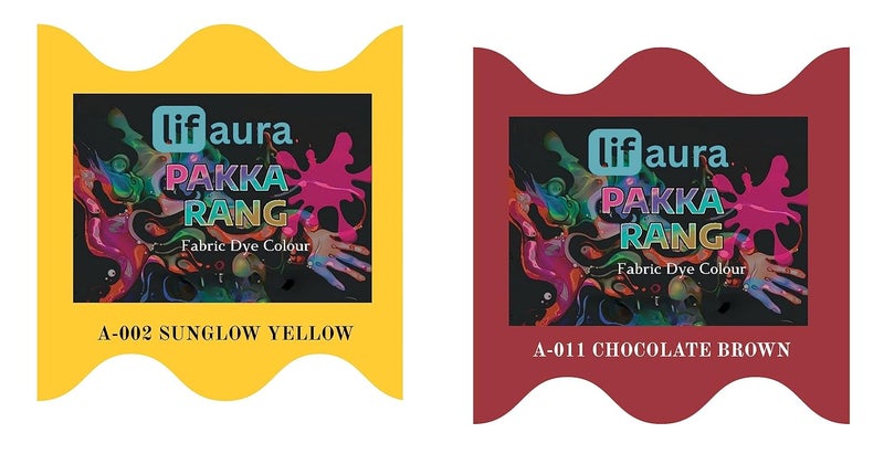 Prokart Lifaura Pakka Rang Fabric Permanent Dye Color Kit Pack of 6 Sachets 5g Each 30g Pack with 30g DyfixerShadeA002 Golden Yellow02 Brown11 Each Color 3 sachets - Image 1