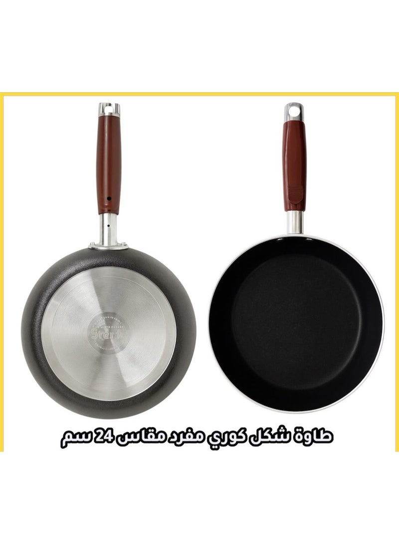 مقلاة عميقة غير لاصقة (24 سم) – مقلاة طهي دائرية على الطراز الكوري بمقبض مريح