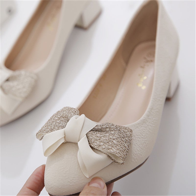 Autumn 2025 Korean Style New Shallow Chic Heel Youth French High Heels Popular Fashion Bow Elegant Single-Layer Shoes - Image 4
