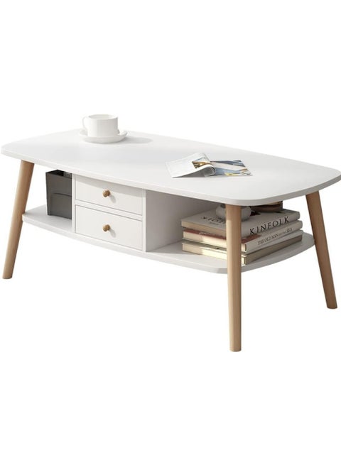 Coffee Table Large-capacity Table Storage Double-layer Simple Installation Side Table for Living Room with 2 Drawers 100 * 50cm