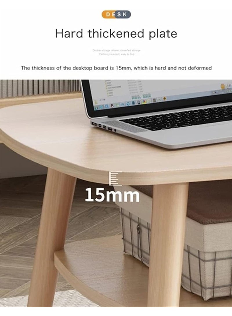 Coffee Table Large-capacity Table Storage Double-layer Simple Installation Side Table for Living Room with 2 Drawers 100 * 50cm