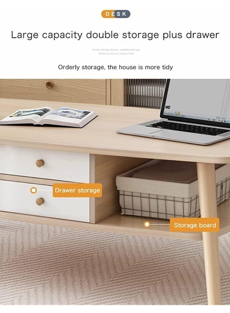 Coffee Table Large-capacity Table Storage Double-layer Simple Installation Side Table for Living Room with 2 Drawers 100 * 50cm