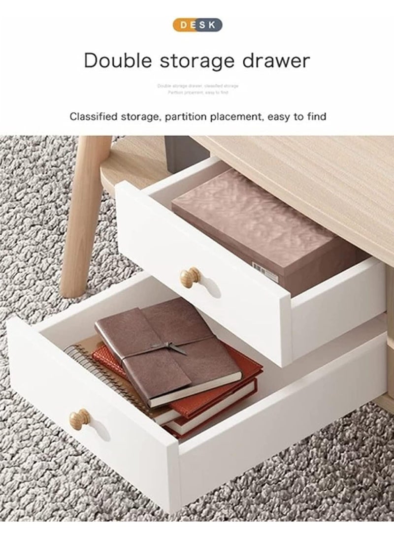 Coffee Table Large-capacity Table Storage Double-layer Simple Installation Side Table for Living Room with 2 Drawers 100 * 50cm