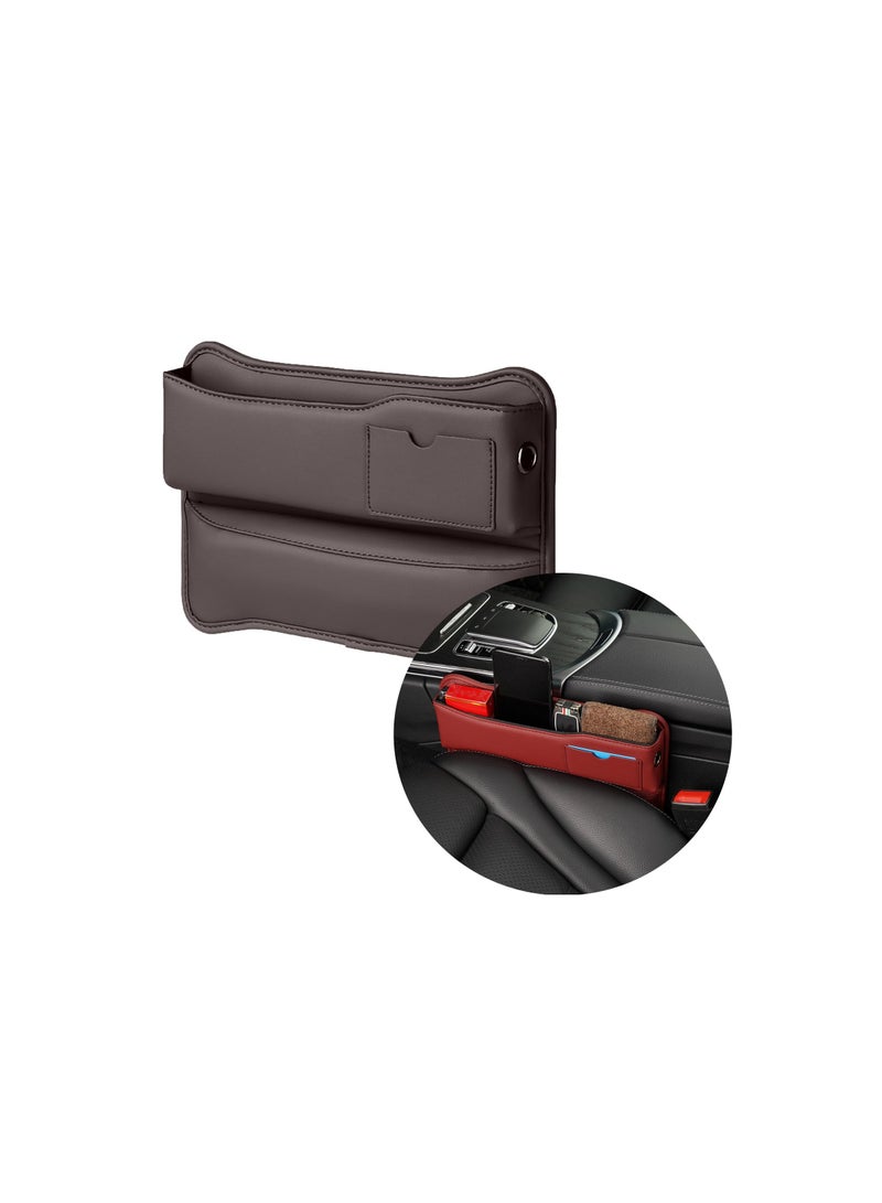 SOLARAE Car Seat Gap Organizer, Front Seat Gap Filler Car Organizer Between Seats Leather Adjustable Multifunctional Car Organization Accessories for Phone, Sunglasses Money, Cards, Keys, Remote (Brown) - Image 1
