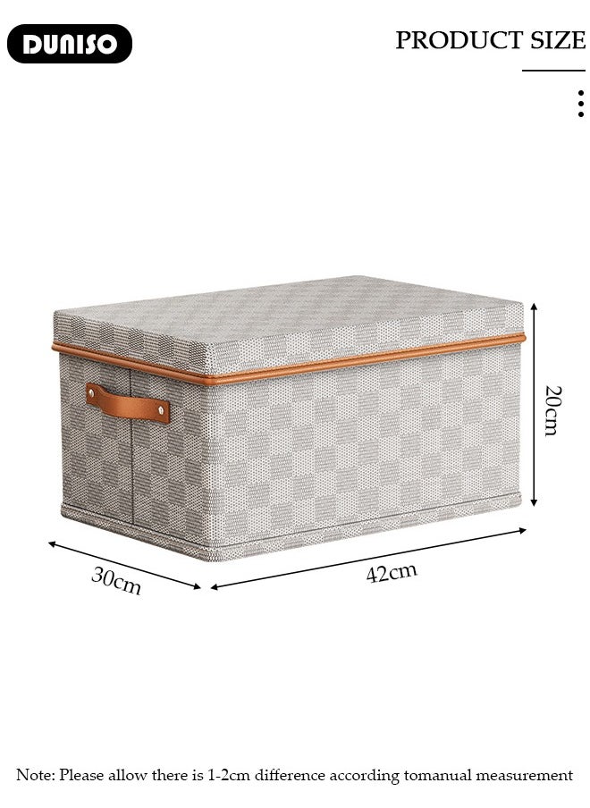 DUNISO 3 Pack Closet Storage Box with Lid and Handle, Stackable Wardrobe Clothes Organizer, Foldable Closet Storage Basket, Cube Storage Bins for Clothing, T-Shirt, Jeans, Sweaters, Toys & Books (18L)  - Image 4